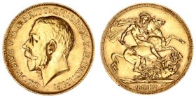Great Britain 1 Sovereign 1912 George V(1910-1936). Averse: Head left. Reverse: St. George slaying the dragon. Gold. Scratches. KM 820