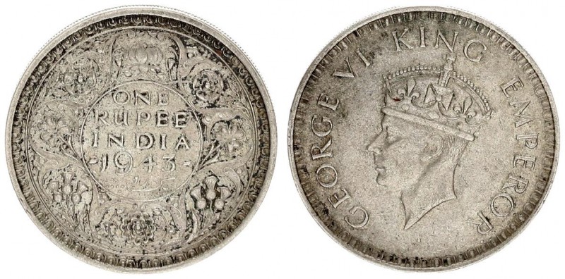 Great Britain India 1 Rupee 1943 George VI(1936-1952). Averse:Crowned head left....