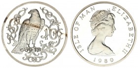 Isle Of Man 10 Pence 1980 Elizabeth II(1952-).Averse: Young bust right. Reverse: Falcon within design. Silver. KM 62a. With Origanal capsule.