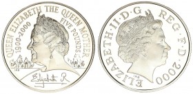 Great Britain 5 Pounds 2000 100th Birthday - Queen Elizabeth The Queen Mother. Elizabeth II(1952-). Averse: Head with tiara right. Reverse: Head left ...