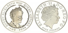 Great Britain 5 Pounds 2002 Queen Mother. Elizabeth II(1952-). Averse: Fourth crowned portrait of HM Queen Elizabeth II facing right wearing the Girls...