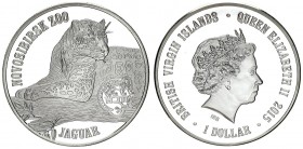 Great Britain British Virgin Islands 1 Dollar 2015 Novosibirsk Zoo Jaguar. Averse: Bust of Queen Elizabeth II to right. Lettering: BRITISH VIRGIN ISLA...