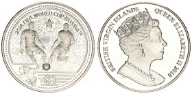 Great Britain British Virgin Islands 1 Dollar 2018 FIFA World Cup in Russia. Averse: Bust of Queen Elizabeth II right. The effigy design is exclusive ...