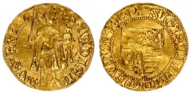 Hungary 1 Goldgulden (1387) Sigismund (1387-1437). Averase: 4 Shield coat of arms with lions. Reverse: St Ladislas standing with a halberd & globe wit...