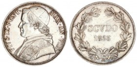 Italy Papal States 1 Scudo 1853 VIII R. Pius IX (1846-1878). Averse: Bust left without NIC. CER. BARA below bust. Averse Legend: PIVS.IX.PONT... Rever...