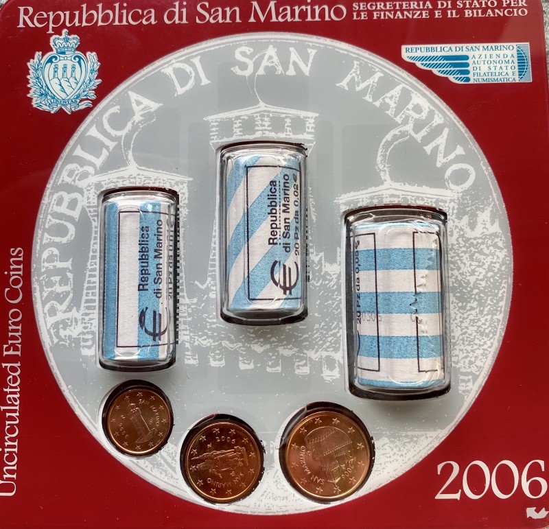 San Marino 1 2 5 Cent 2006. (1.68 Euro) 1 2 5 Cent 20 x 3 Bankrollen ORIGIN.PACK...