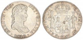 Mexico 8 Reales 1819 JJ Ferdinand VII(1808-1833). Averse: Armored laureate bust right. Averse Legend: FERDIN • VII... Reverse: Crowned shield flanked ...
