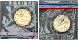West African States 25 Francs 1980(a) Essai Averse: Taku - Ashanti gold weight divides value. Reverse: Figure filling tube. Aluminum-Bronze. KM E10. W...