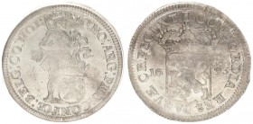 Netherlands HOLLAND 1 Silver Ducat 1693 Averse: Standing armored Knight with crowned shield of Holland at feet. Averse Legend: MO NO : ARG : PRO - CON...