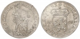 Netherlands 1 Silver Ducat 1693 Holland. Av: Standing armored Knight with crowned shield of Holland at feet. Av. Legend: MO NO : ARG : PRO - CONFOE : ...