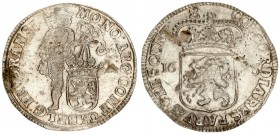 Netherlands OVERIJSSEL 1 Silver Ducat 1695 Rose. Averse: Standing armored knight with crowned shield of Overyssel at feet. Averse Legend: MO NO ARG PR...