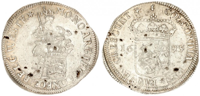 Netherlands 1 Silver Ducat 1695 West Friesland. Av: Knight standing facing right...