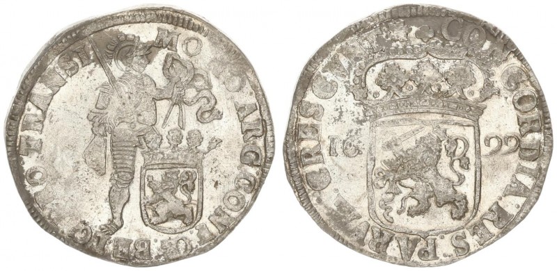 Netherlands OVERIJSSEL 1 Silver Ducat 1699 Rose. Averse: Standing armored knight...