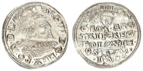 Poland 3 Groszy 1595 Poznan. Sigismund III Vasa (1587-1632). Crown coins 1595. Poznan; hooks at the bottom of the reverse; mint mark on the obverse in...