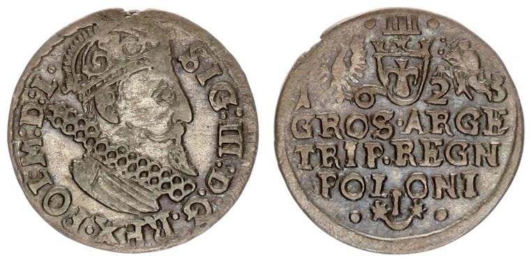 Poland 3 Groszy 1623 Krakow. Sigismund III Vasa(1587-1632).Bust with a king's va...