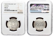 Poland 1 Ort 1624 Gdansk. Sigismund III Vasa (1587-1632). The city of Gdansk. Ort 1624/3; Date pierced from 1623; Silver. Shatalin GD24a. NGC MS 62