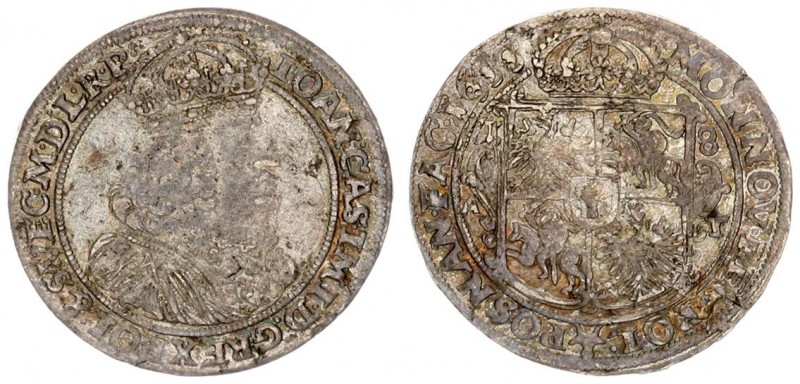 Poland 1 Ort 1655 AT Poznan. John II Casimir Vasa(1649-1668). Crown coins; ort 1...