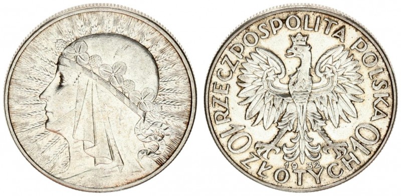 Poland 10 Zlotych 1933 London Mint: without mint mark. Averse: National arms fla...