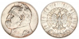 Poland 10 ZLotych 1936(w) Averse: Eagle with wings open with no symbols below. Reverse: Head of Jozef Pilsudski left. Edge Description: Reeded. Silver...