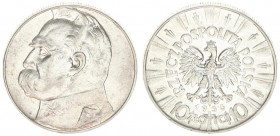 Poland 10 ZLotych 1936(w) Averse: Eagle with wings open with no symbols below. Reverse: Head of Jozef Pilsudski left. Edge Description: Reeded. Silver...