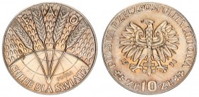 Poland 10 Zlotych 1971 Warsaw. PROBA FAO - Bread for the World / globe and ears / convex inscription PROBA. Copper-nickel. Parchimowicz P275a