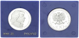 Poland 100 Zlotych 1976 Warsaw Tadeusz Kosciuszko Averse: Imperial eagle above value. Reverse: Tadeusz Kosciuszko right. Mintage: 100.148; Silver. Par...