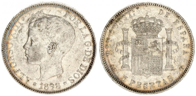 Spain 5 Pesetas 1898 (98) SG V. Alfonso XIII(1886-1931). Averse: Child's head le...