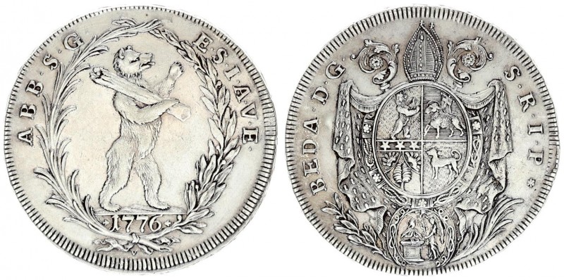 Switzerland Cantons Saint Gall 1 Thaler 1776 V Averse: Mitre above mantled oval ...