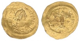 Byzantine Empire 1 Tremisis 540 Justinian I. (527-565AD). AV Tremisis Rome mint. Struck circa 540-546 AD. Diademed draped and cuirassed bust right. / ...
