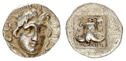 Greece Caria Rhodes Island 1 Hemidrachma (166-88 BC). AR Hemidrachma. Helios hea...