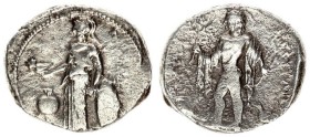 Greece Pamphylia Side 1 Stater Circa 400-380 BC. Athena standing left holding owl spear and shield; pomegranate to left / Apollo standing left drapery...