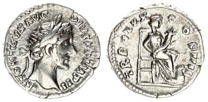 Roman Empire 1 Denarius Antoninus Pius AD 138-161. Roma. Av: ANTONINVS AVG PIVS ...