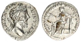 Roman Empire 1 Denarius Marcus Aurelius AD 161-180. Rome. M AVREL ANTONINVS AVG laureate head right / TRP XXXIII IMP X COS III PP. Fortuna seated left...