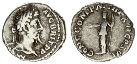 Roman Empire 1 Denarius Commodus AD 177-192. Roma. 190/1. Av .: M COMM ANT P FEL AVG BRIT PP laurelized bust on the right. Rev .: CONC COMP TRP XVI CO...