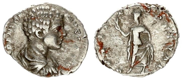 Roman Empire 1 Denarius Caracalla AD 198-217. Roma. 196 AD. Draped armored. bare...