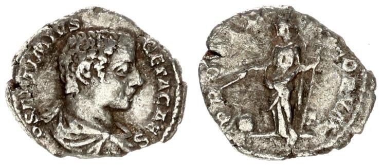 Roman Empire 1 Denarius Geta AD 198 - 209. As Caesar. Roma. Averse: P SEPTIMIVS ...