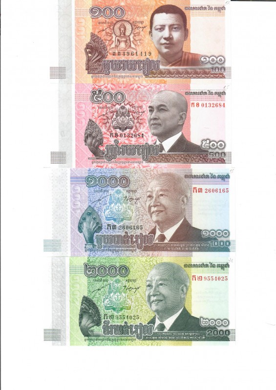 Cambodia 100-2000 Riels 2013-2014 Lot of 4 Banknotes