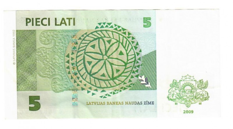 Latvia 5 Lati 2009