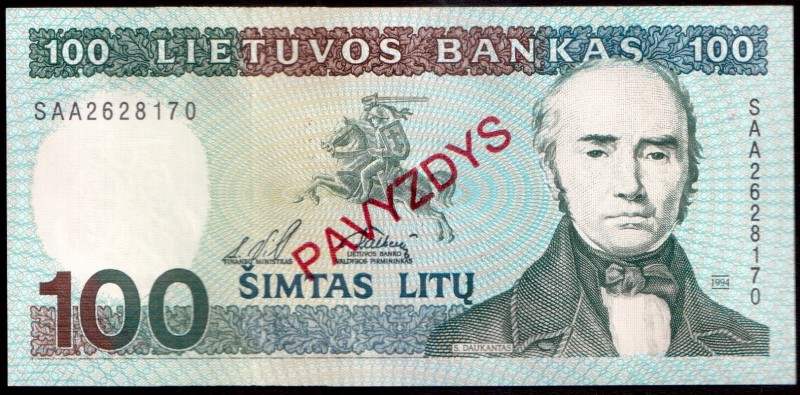 Lithuania 100 Litu Specimen 1994 P#50s