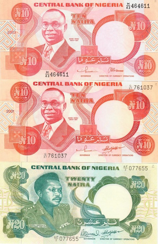 Nigeria 10-20 Naira 1984-2003 Lot of 3 Banknotes