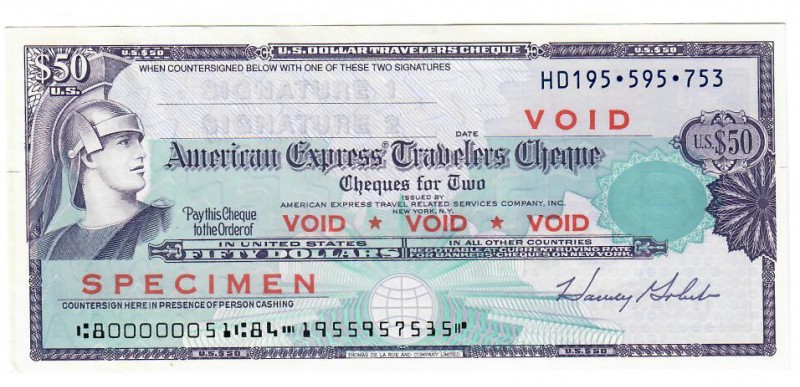 USA 50 Dollars (1990) American Express Travellers Cheque 50 DOLLARS SPECIMEN