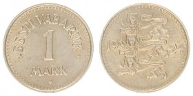 Estonia 1 Mark 1924 Averse: Three leopards left divide date. Reverse: Denomination. Edge Description: Milled. Nickel-Bronze. KM 1a.
