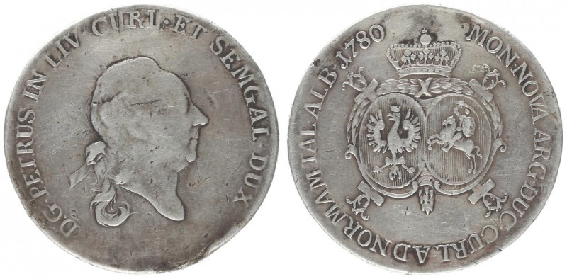 Latvia Courland 1 Thaler 1780 Mitau. Peter Biron(1769-1795). Averse: Head right....