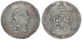 Latvia Courland 1 Thaler 1780 Mitau. Peter Biron(1769-1795). Averse: Head right. Averse Legend: D • G • PETRUS IN LIV • CURL • ET SEMGAL • DUX. Revers...