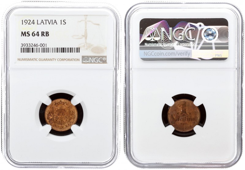 Latvia 1 Santims 1924 Averse: National arms above ribbon. Reverse: Value and dat...