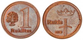 Lithuania 1 Token 1 Ruklitas 2013 Rukla City. Averse: 1 Ruklitas; Oak tree. Reverse: Rukla 2013; Crown and Sword. Copper. 6.4 g. Diameter 26mm.