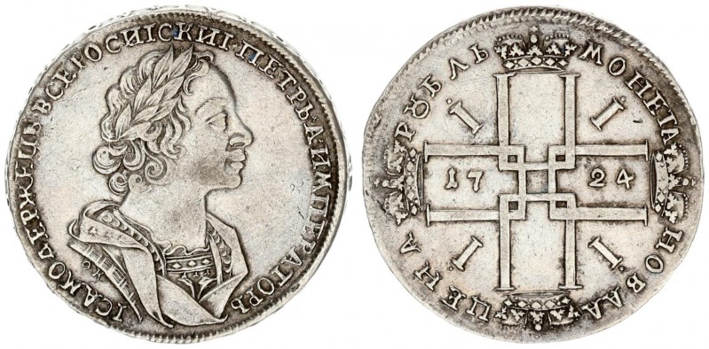 Russia 1 Rouble 1724 OK Peter I (1699-1725). Averse: Laureate bust right. Revers...