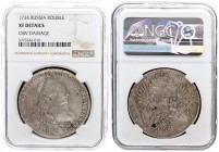 Russia 1 Rouble 1734 "Type of 1735" Averse: Bust right. Reverse: Crown above crowned double-headed eagle shield on breast. Pendant on bosom. Silver. E...