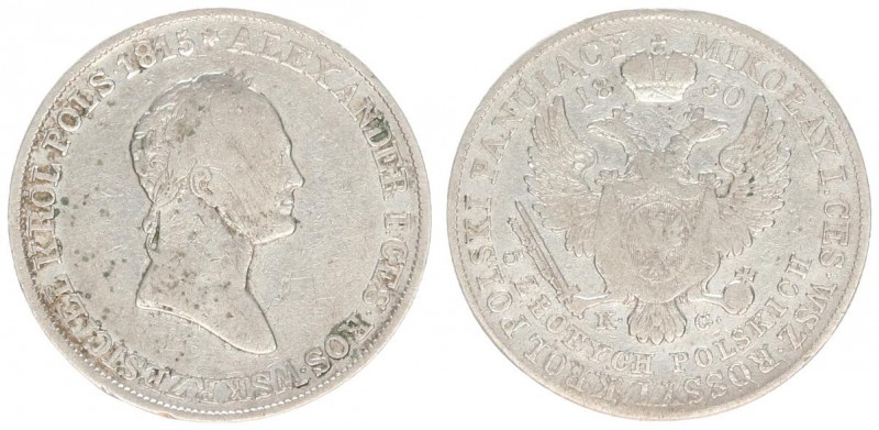 Russia For Poland 5 Zlotych 1830 KG Nicholas I (1826-1855). Averse: Laureate hea...