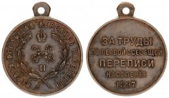 Russia Medal 1897 "For works on the first general census" St. Petersburg Mint 1896–1897 Medalist S.N. Pogonov (without signature). Dark bronze 14.79 g...